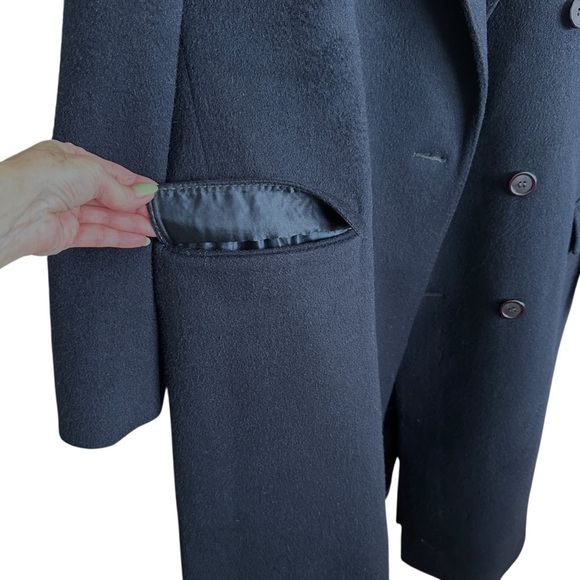 HARVIE & HUDSON London Vintage Navy Wool Overcoat Velvet Collar Quiet Luxury - Picture 7 of 16